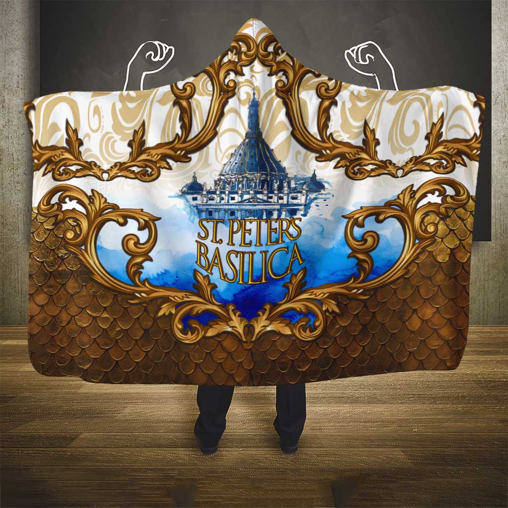 Vatican Baroque Hooded Blanket St. Peter’s Basilica & Catholic Flag Gold Ornate