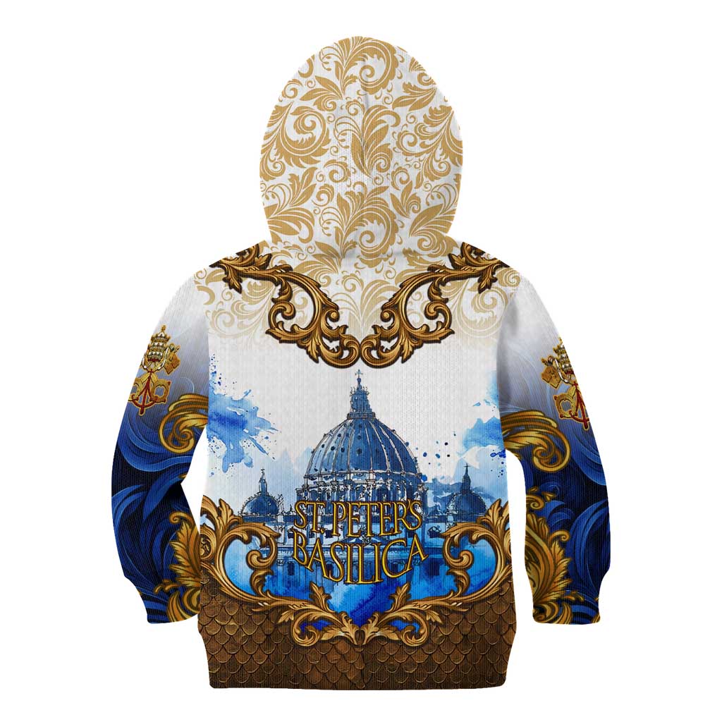 Vatican Baroque Kid Hoodie St. Peter’s Basilica & Catholic Flag Gold Ornate