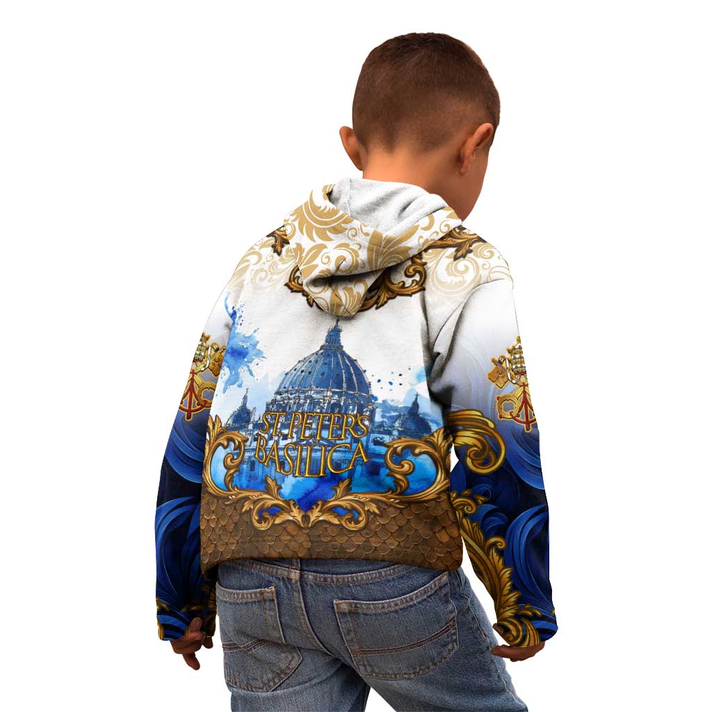 Vatican Baroque Kid Hoodie St. Peter’s Basilica & Catholic Flag Gold Ornate