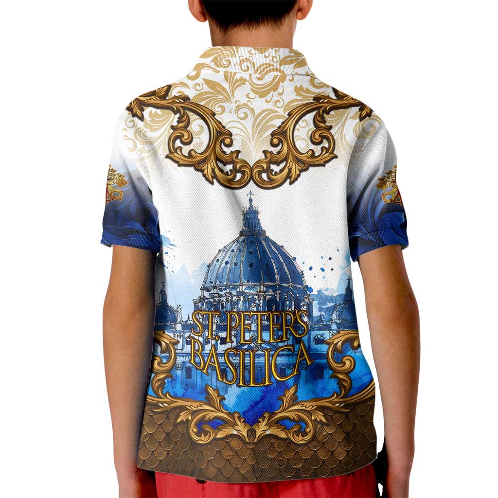Vatican Baroque Kid Polo Shirt St. Peter’s Basilica & Catholic Flag Gold Ornate
