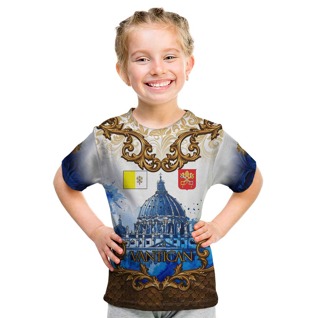 Vatican Baroque Kid T Shirt St. Peter’s Basilica & Catholic Flag Gold Ornate