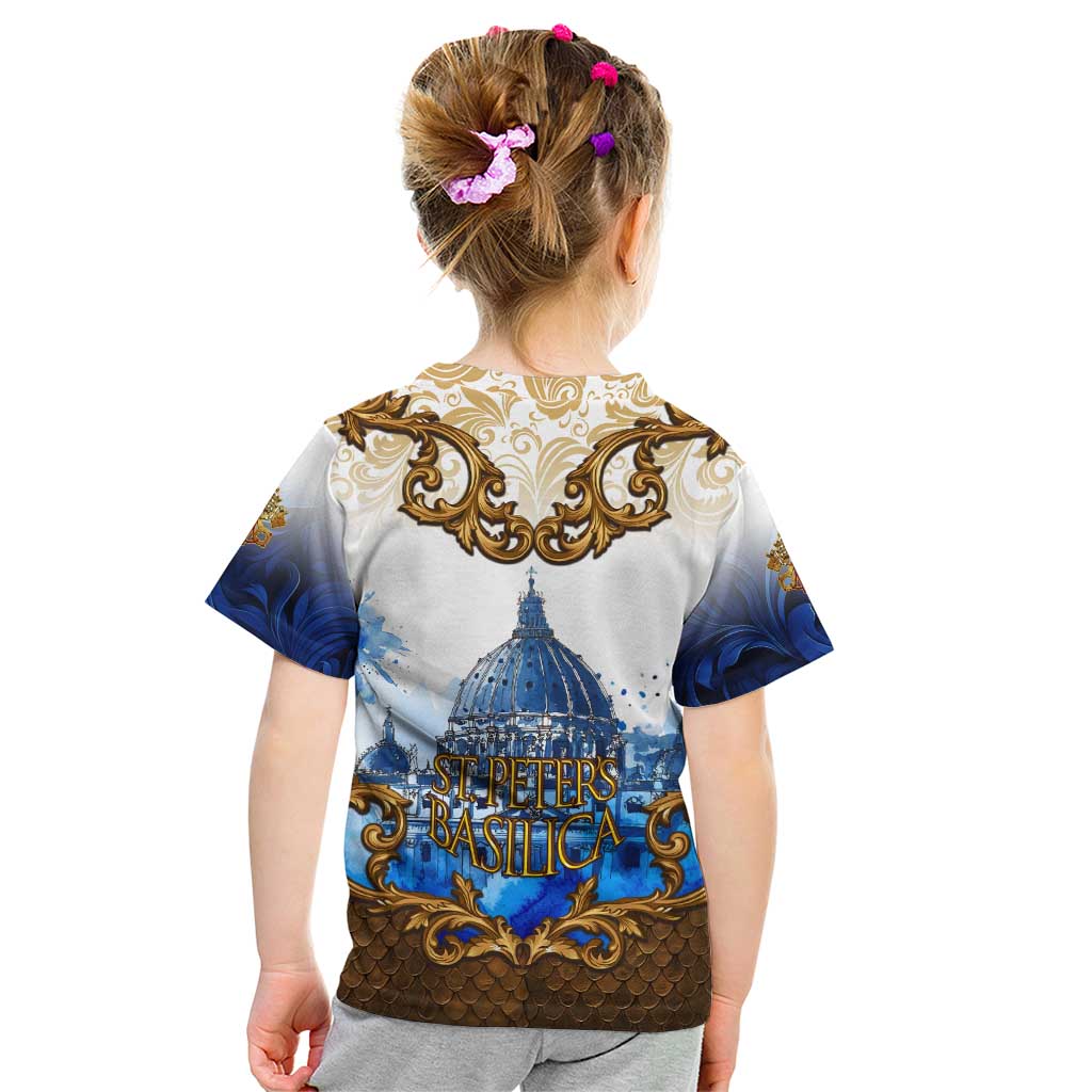 Vatican Baroque Kid T Shirt St. Peter’s Basilica & Catholic Flag Gold Ornate