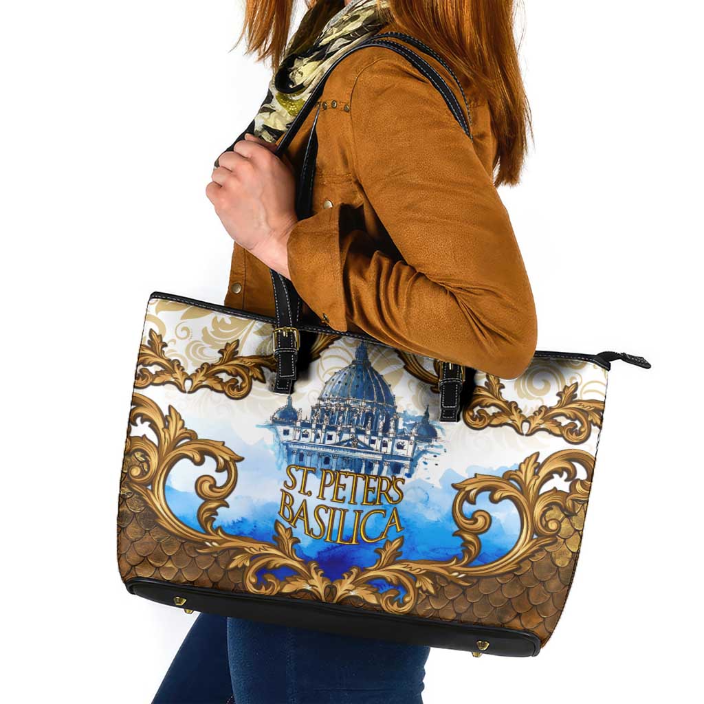 Vatican Baroque Leather Tote Bag St. Peter’s Basilica & Catholic Flag Gold Ornate