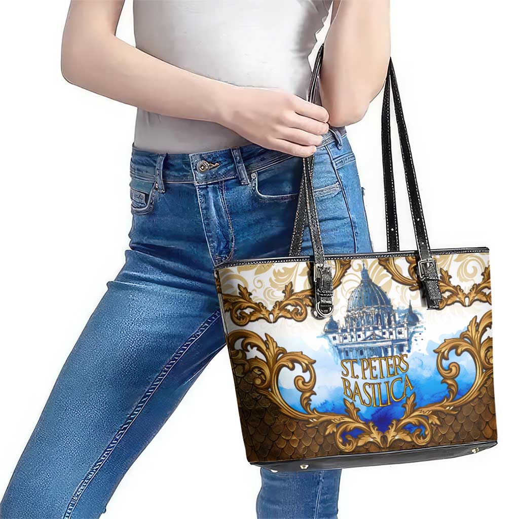 Vatican Baroque Leather Tote Bag St. Peter’s Basilica & Catholic Flag Gold Ornate