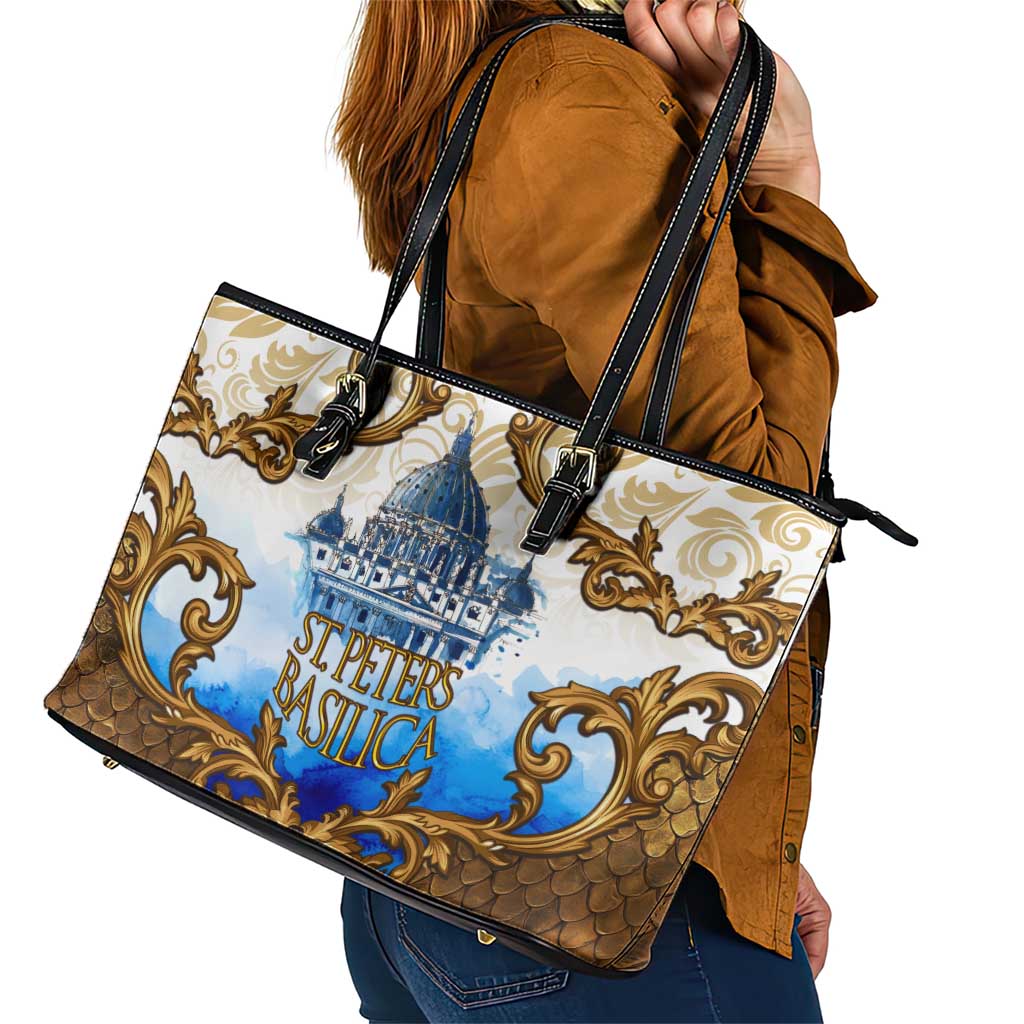 Vatican Baroque Leather Tote Bag St. Peter’s Basilica & Catholic Flag Gold Ornate