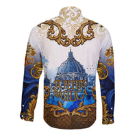 Vatican Baroque Long Sleeve Button Shirt St. Peter’s Basilica & Catholic Flag Gold Ornate