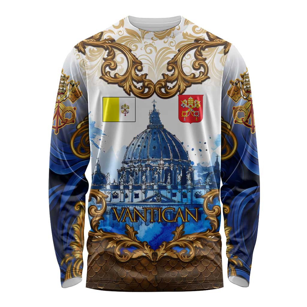 Vatican Baroque Long Sleeve Shirt St. Peter’s Basilica & Catholic Flag Gold Ornate
