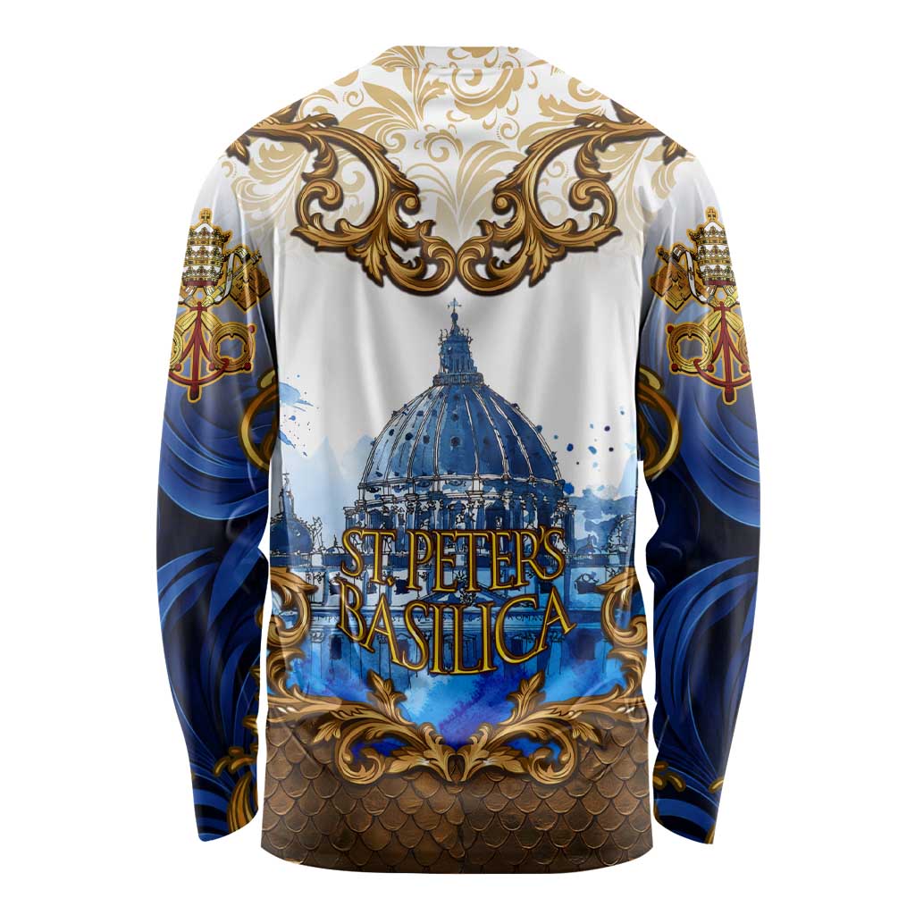 Vatican Baroque Long Sleeve Shirt St. Peter’s Basilica & Catholic Flag Gold Ornate