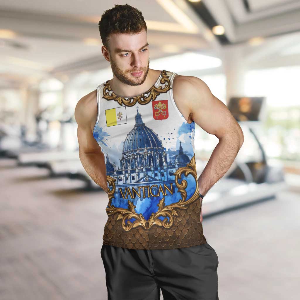 Vatican Baroque Men Tank Top St. Peter’s Basilica & Catholic Flag Gold Ornate