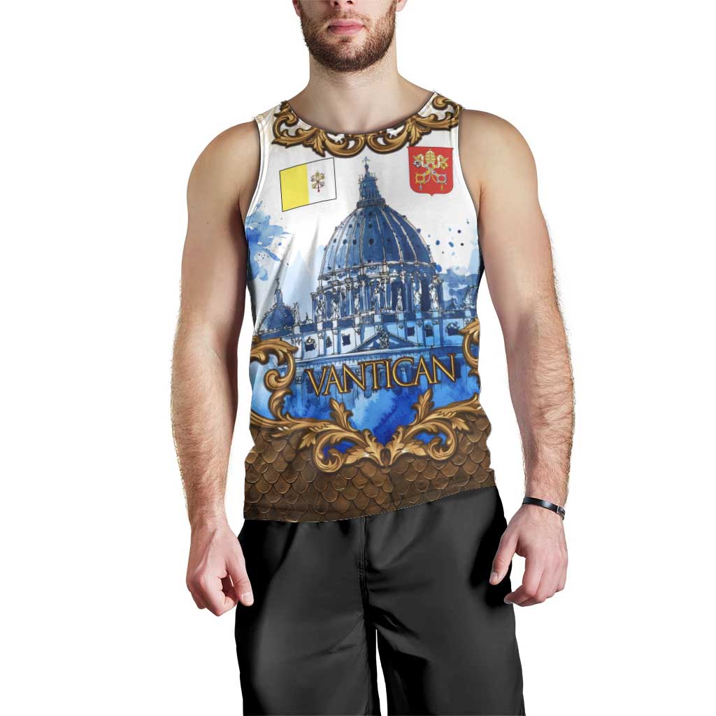 Vatican Baroque Men Tank Top St. Peter’s Basilica & Catholic Flag Gold Ornate