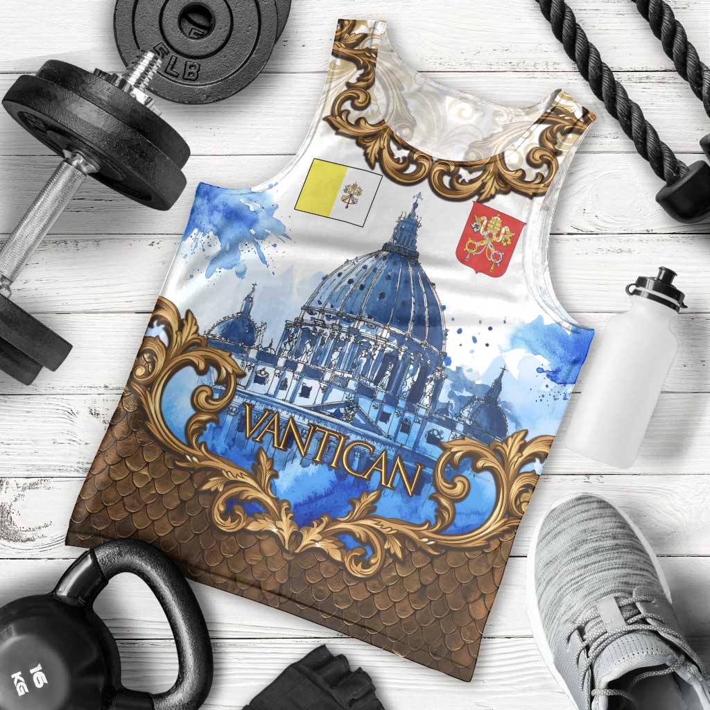 Vatican Baroque Men Tank Top St. Peter’s Basilica & Catholic Flag Gold Ornate