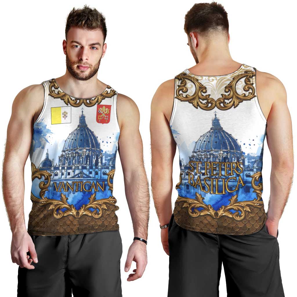 Vatican Baroque Men Tank Top St. Peter’s Basilica & Catholic Flag Gold Ornate