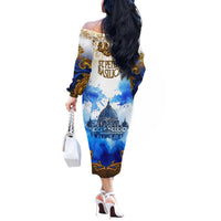 Vatican Baroque Off The Shoulder Long Sleeve Dress St. Peter’s Basilica & Catholic Flag Gold Ornate
