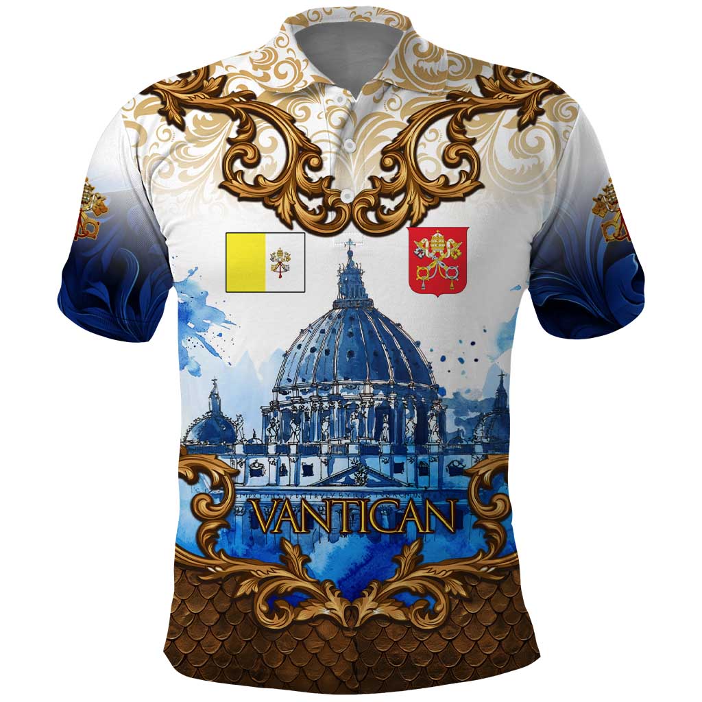 Vatican Baroque Polo Shirt St. Peter’s Basilica & Catholic Flag Gold Ornate