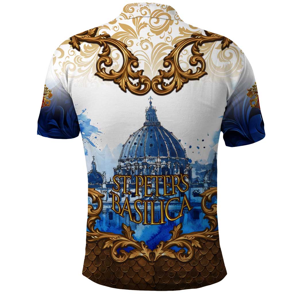 Vatican Baroque Polo Shirt St. Peter’s Basilica & Catholic Flag Gold Ornate