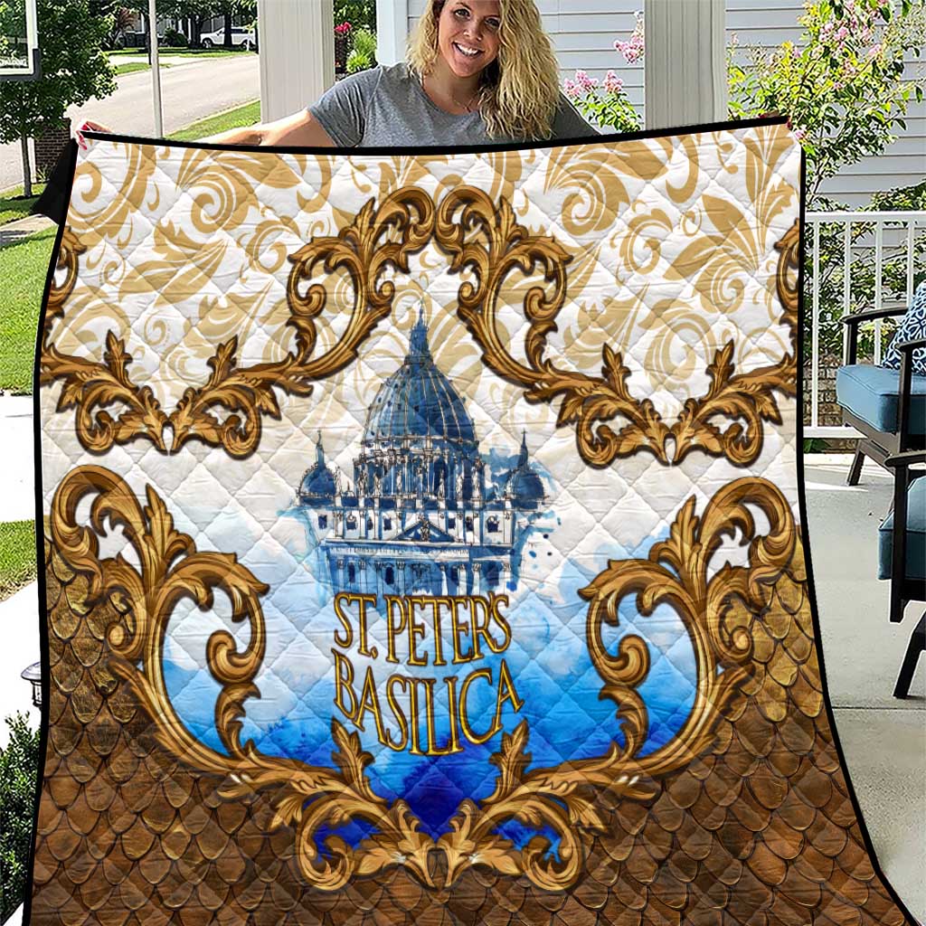 Vatican Baroque Quilt St. Peter’s Basilica & Catholic Flag Gold Ornate