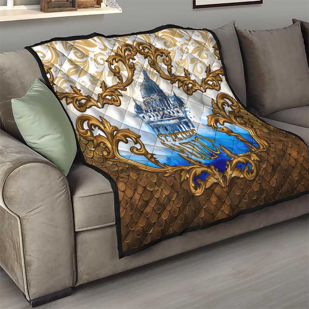 Vatican Baroque Quilt St. Peter’s Basilica & Catholic Flag Gold Ornate