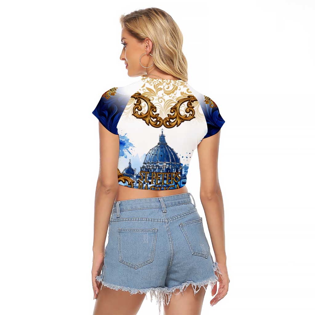 Vatican Baroque Raglan Cropped T Shirt St. Peter’s Basilica & Catholic Flag Gold Ornate
