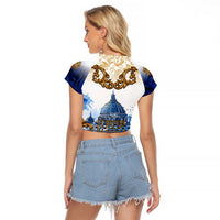 Vatican Baroque Raglan Cropped T Shirt St. Peter’s Basilica & Catholic Flag Gold Ornate