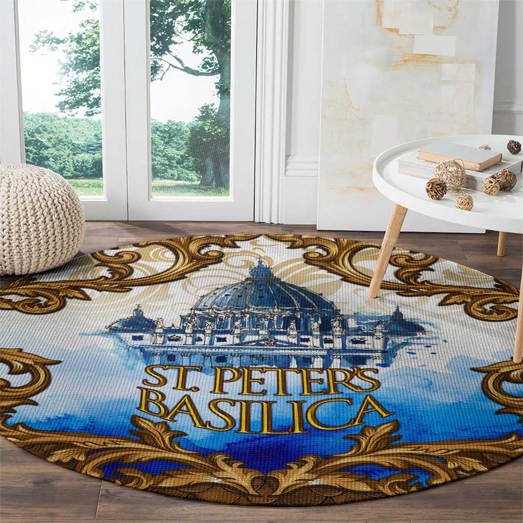 Vatican Baroque Round Carpet St. Peter’s Basilica & Catholic Flag Gold Ornate