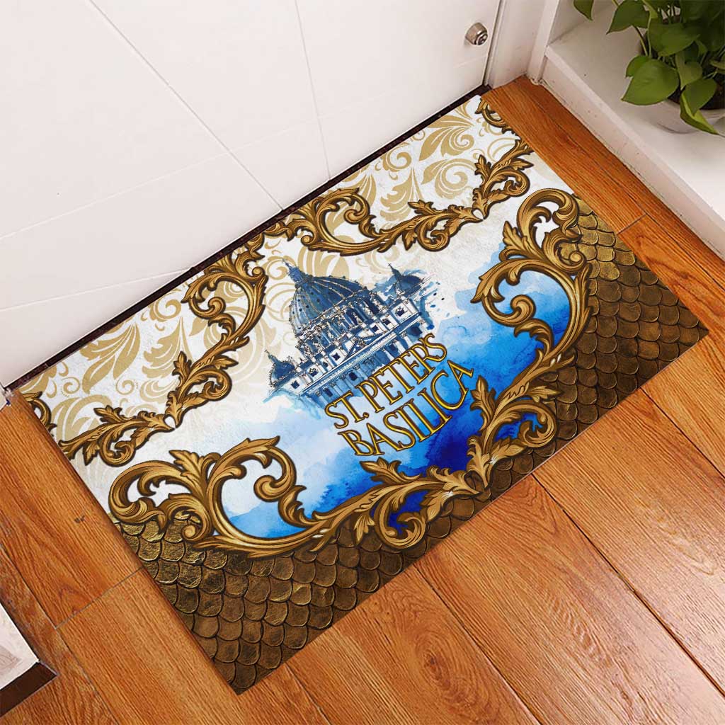 Vatican Baroque Rubber Doormat St. Peter’s Basilica & Catholic Flag Gold Ornate