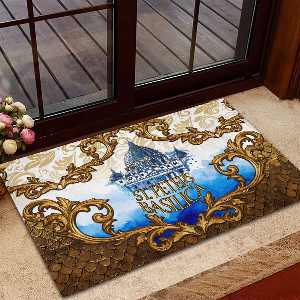 Vatican Baroque Rubber Doormat St. Peter’s Basilica & Catholic Flag Gold Ornate