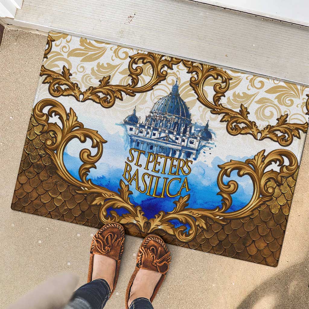 Vatican Baroque Rubber Doormat St. Peter’s Basilica & Catholic Flag Gold Ornate