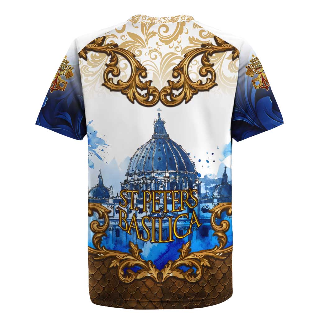 Vatican Baroque Rugby Jersey St. Peter’s Basilica & Catholic Flag Gold Ornate