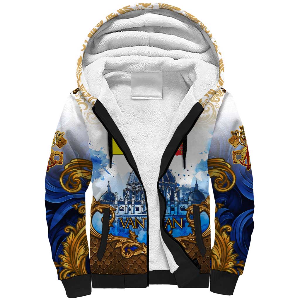 Vatican Baroque Sherpa Hoodie St. Peter’s Basilica & Catholic Flag Gold Ornate