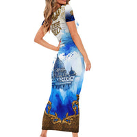 Vatican Baroque Short Sleeve Bodycon Dress St. Peter’s Basilica & Catholic Flag Gold Ornate