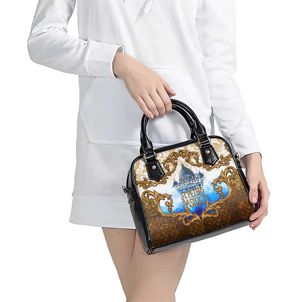 Vatican Baroque Shoulder Handbag St. Peter’s Basilica & Catholic Flag Gold Ornate