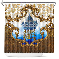 Vatican Baroque Shower Curtain St. Peter’s Basilica & Catholic Flag Gold Ornate