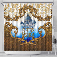 Vatican Baroque Shower Curtain St. Peter’s Basilica & Catholic Flag Gold Ornate