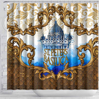 Vatican Baroque Shower Curtain St. Peter’s Basilica & Catholic Flag Gold Ornate