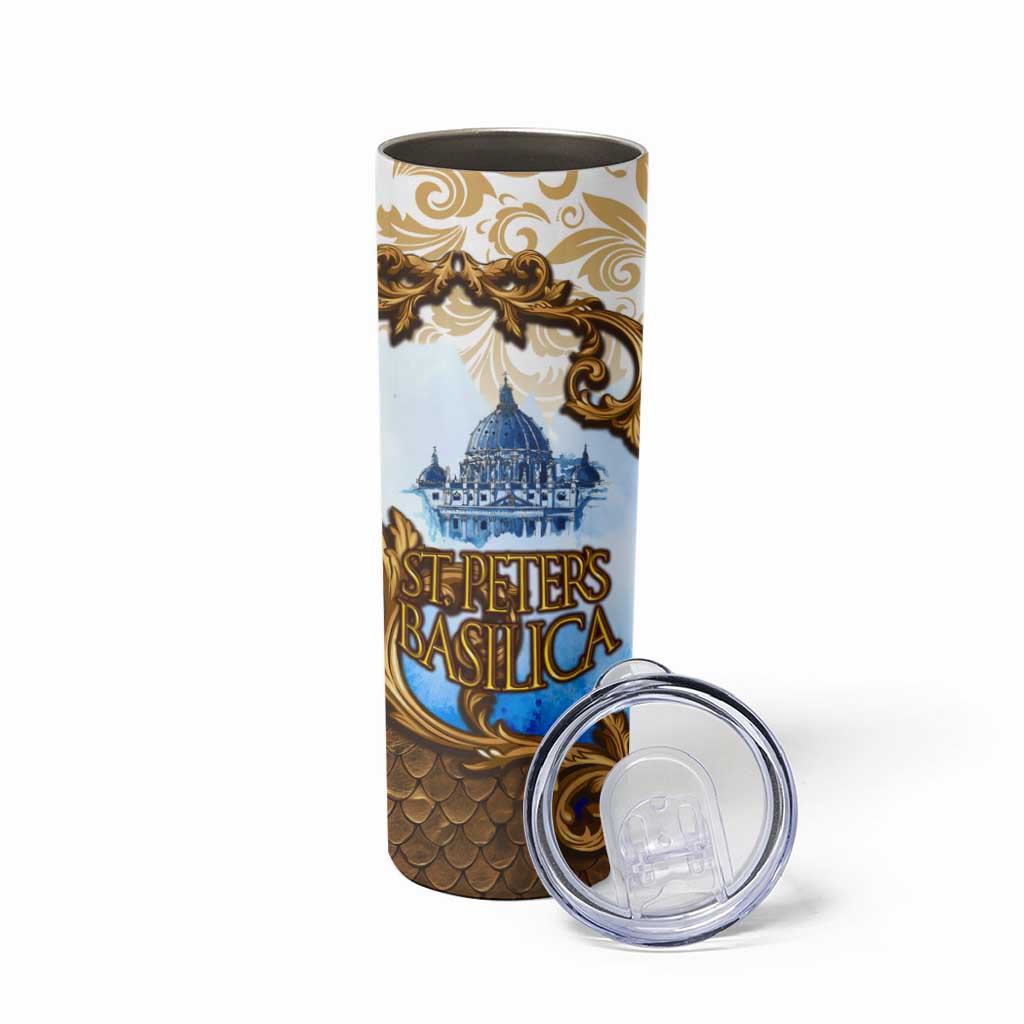 Vatican Baroque Skinny Tumbler St. Peter’s Basilica & Catholic Flag Gold Ornate