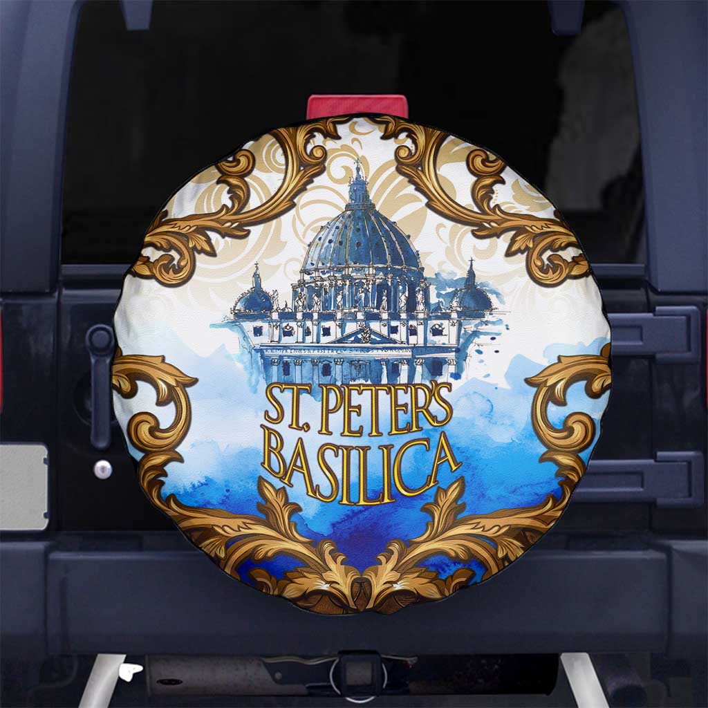 Vatican Baroque Spare Tire Cover St. Peter’s Basilica & Catholic Flag Gold Ornate