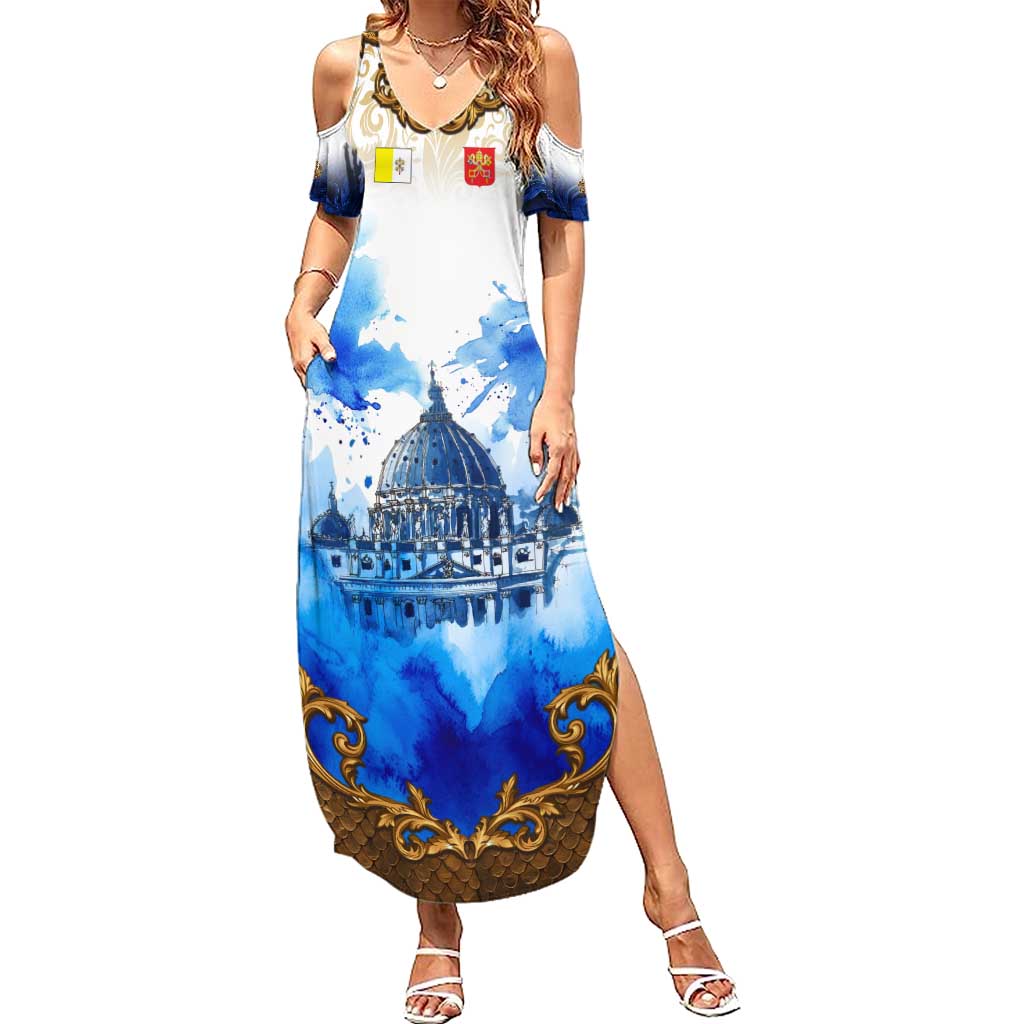 Vatican Baroque Summer Maxi Dress St. Peter’s Basilica & Catholic Flag Gold Ornate