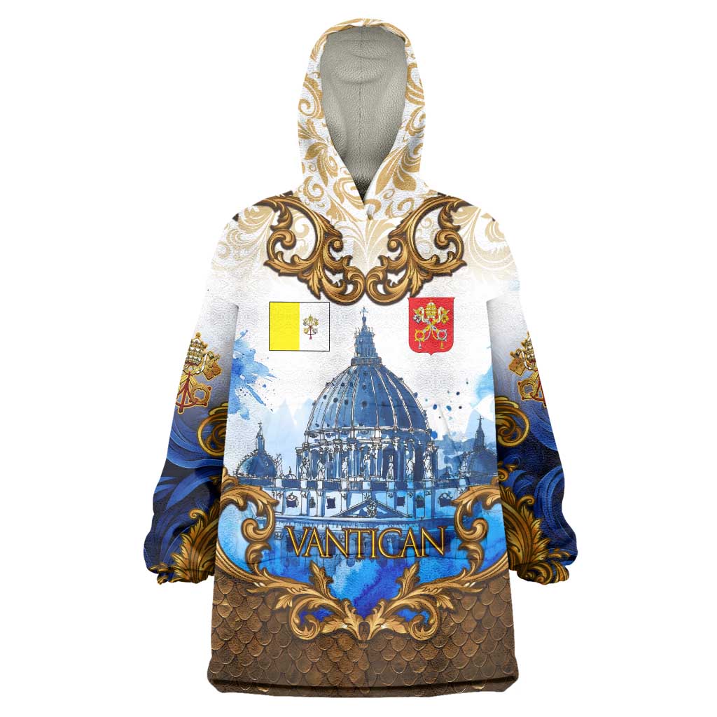 Vatican Baroque Wearable Blanket Hoodie St. Peter’s Basilica & Catholic Flag Gold Ornate