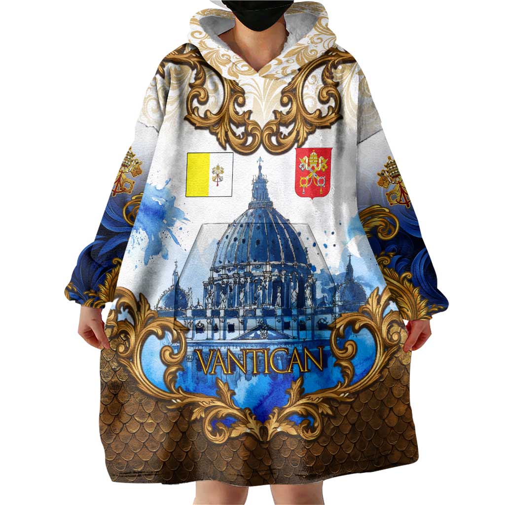 Vatican Baroque Wearable Blanket Hoodie St. Peter’s Basilica & Catholic Flag Gold Ornate