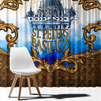 Vatican Baroque Window Curtain St. Peter’s Basilica & Catholic Flag Gold Ornate