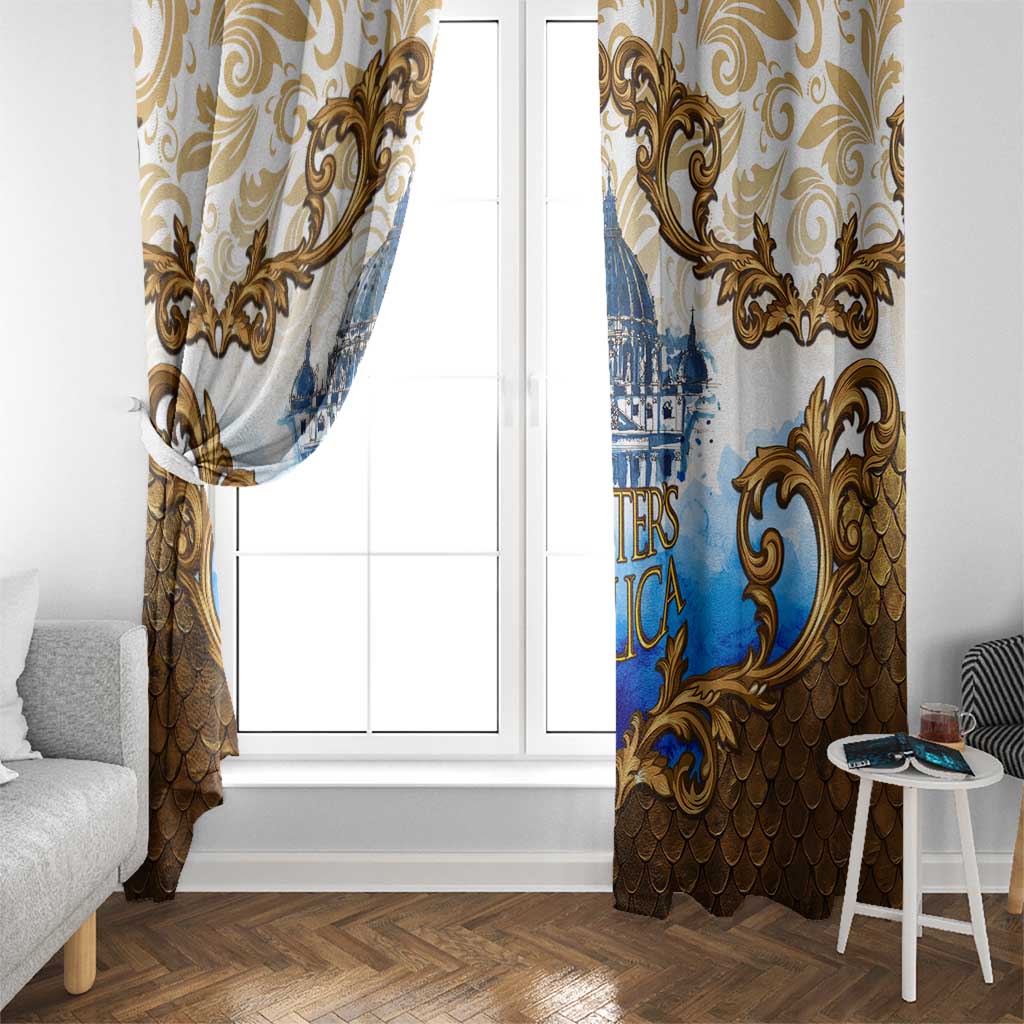 Vatican Baroque Window Curtain St. Peter’s Basilica & Catholic Flag Gold Ornate