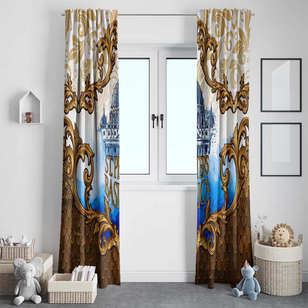 Vatican Baroque Window Curtain St. Peter’s Basilica & Catholic Flag Gold Ornate