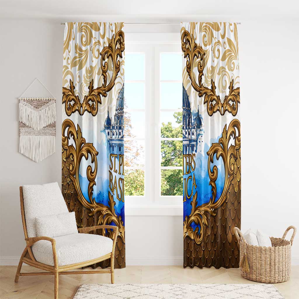 Vatican Baroque Window Curtain St. Peter’s Basilica & Catholic Flag Gold Ornate