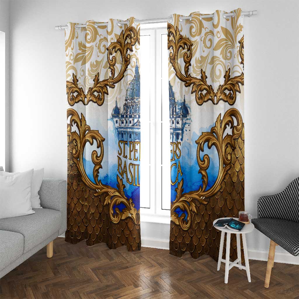 Vatican Baroque Window Curtain St. Peter’s Basilica & Catholic Flag Gold Ornate