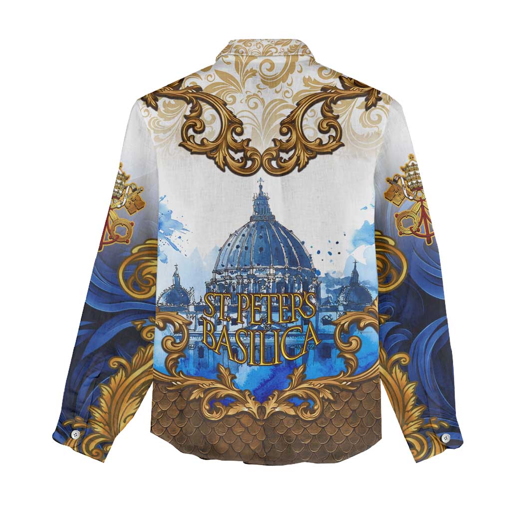 Vatican Baroque Women Casual Shirt St. Peter’s Basilica & Catholic Flag Gold Ornate