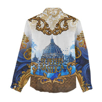 Vatican Baroque Women Casual Shirt St. Peter’s Basilica & Catholic Flag Gold Ornate