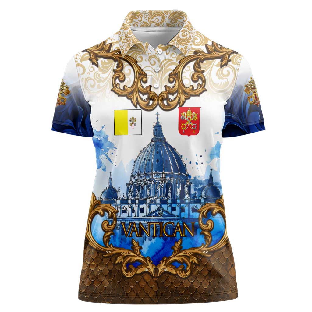 Vatican Baroque Women Polo Shirt St. Peter’s Basilica & Catholic Flag Gold Ornate
