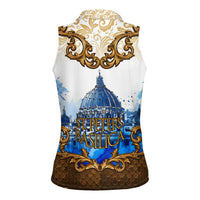 Vatican Baroque Women Sleeveless Polo Shirt St. Peter’s Basilica & Catholic Flag Gold Ornate