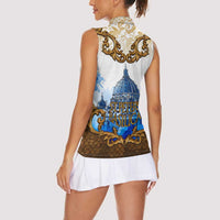 Vatican Baroque Women Sleeveless Polo Shirt St. Peter’s Basilica & Catholic Flag Gold Ornate