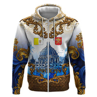 Vatican Baroque Zip Hoodie St. Peter’s Basilica & Catholic Flag Gold Ornate